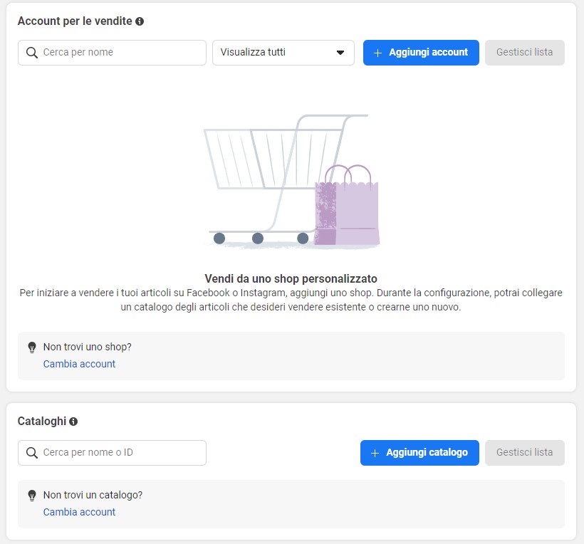 Facebook Shop - Aggiungi Account